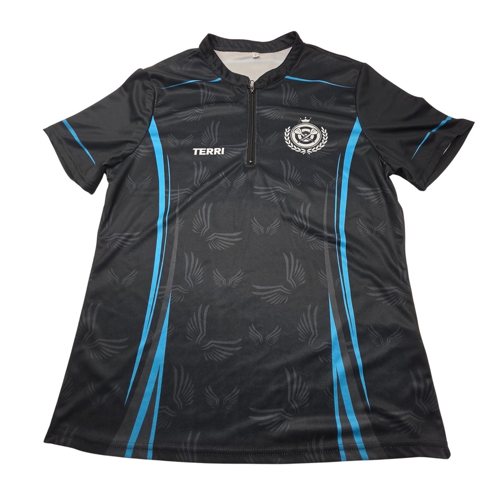 Rockstars Custom Darts Jersey Black Blue Winged Dart Graphic Quarter Zip Large